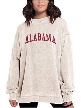 Chicka D Alabama Graphic Crewneck Sweater - Cream Red Logo Burnout